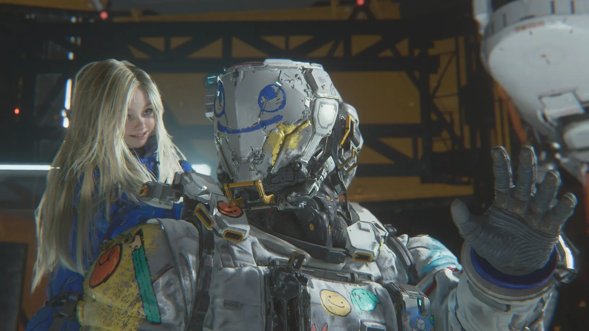 落書きスーツ姿のヒューと笑顔を見せるディアナ