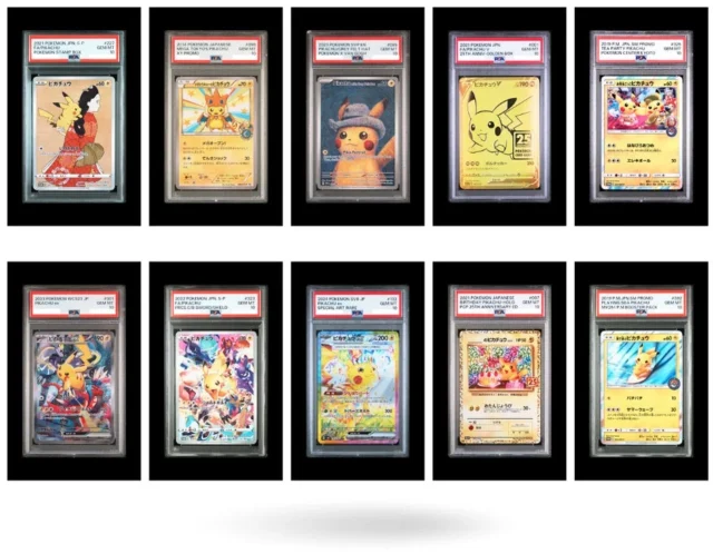 PSA10鑑定された様々なポケモンカードのコレクション
