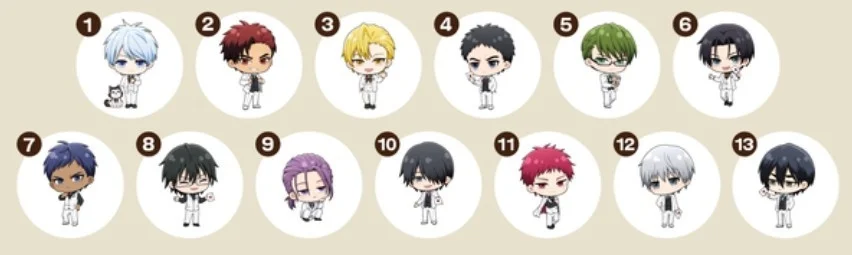 GiGOコラボカフェ「黒子のバスケ」のオリジナルラテアート全13種のちびキャラデザイン。