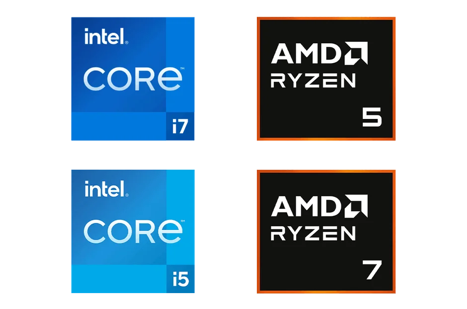 インテル Core プロセッサーとAMD Ryzen プロセッサーのロゴ