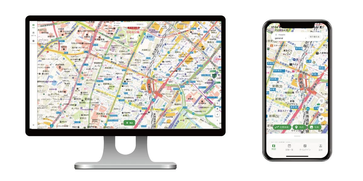 LivMapでマップルの地図を表示したPCとスマートフォンの画面