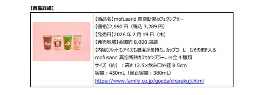 mofusandデザインの真空断熱カフェタンブラーの商品詳細