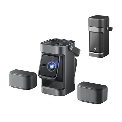 Soundcore Nebula P1のプロジェクター本体と着脱式スピーカーが分離した状態の製品写真