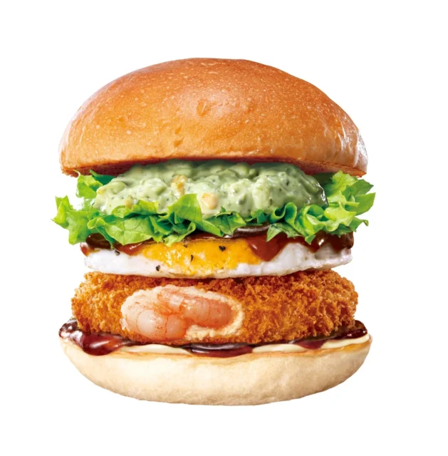 大葉タルタルたまてりえびバーガーのクローズアップ写真