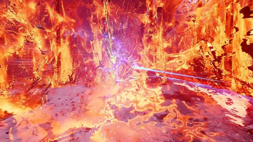 「アグニ」との激しい戦闘による炎のエフェクト