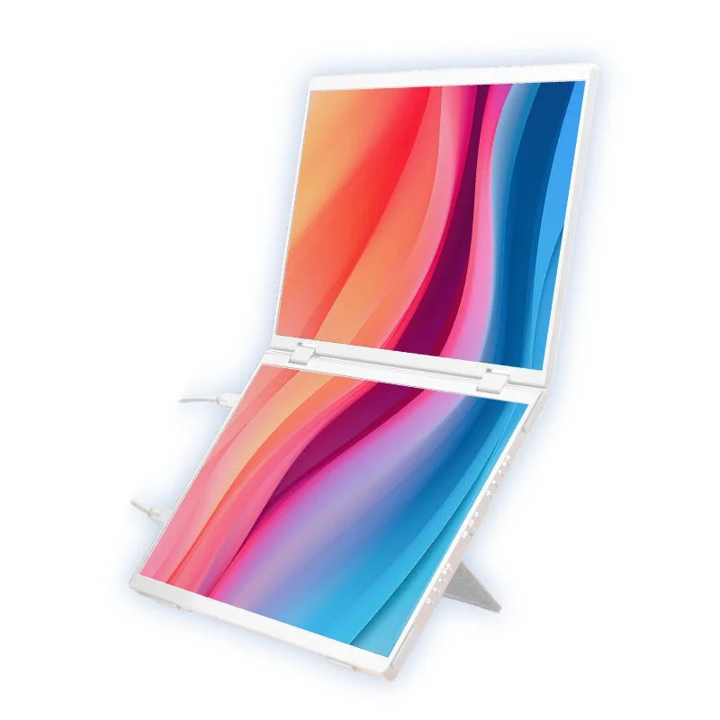 ホワイトの上下2画面拡張ポータブルモニター単体