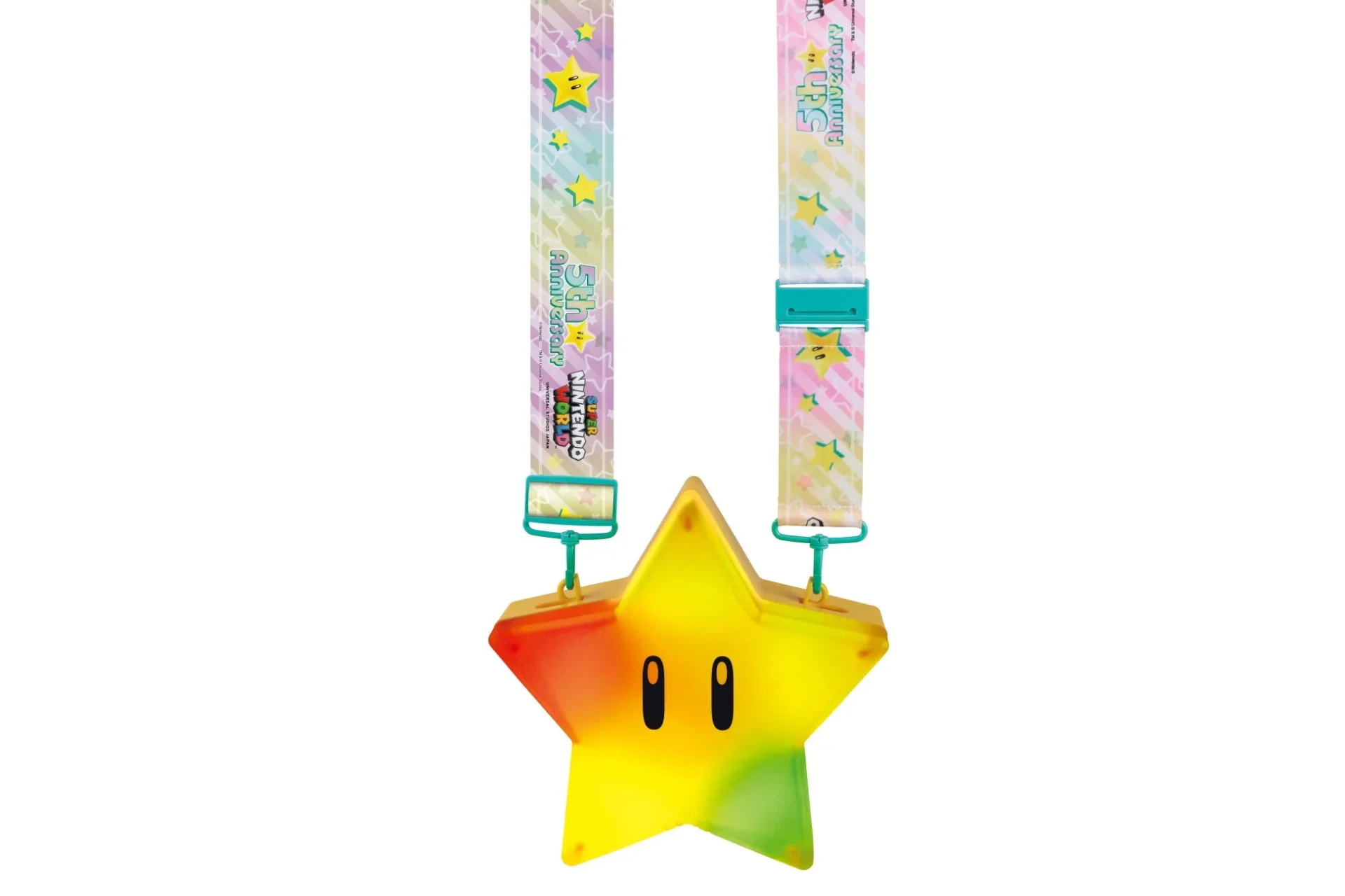 カラフルに点灯する5周年記念スーパースター・ポップコーンバケツ