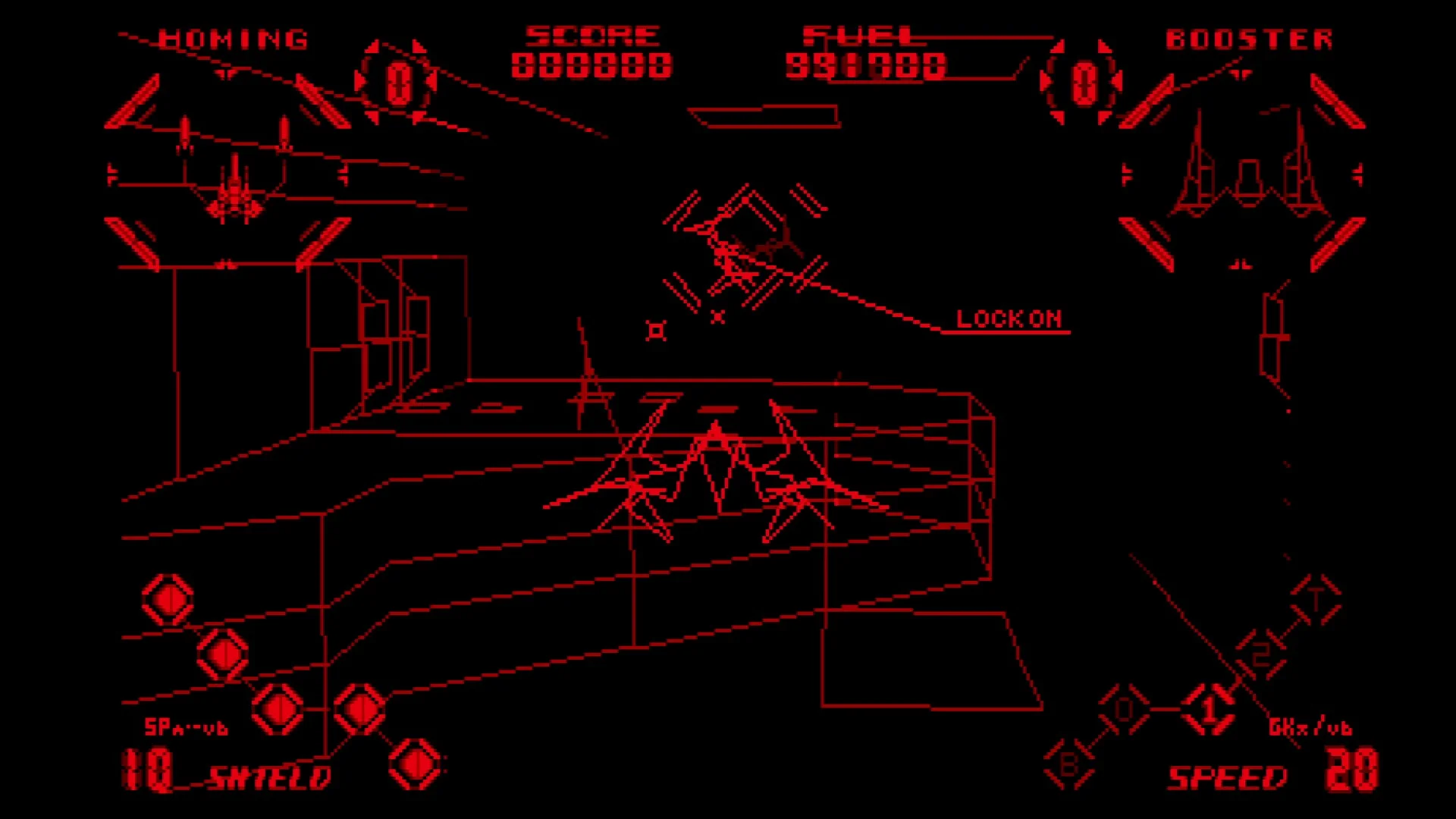 バーチャルボーイ『レッドアラーム』のゲームプレイ画面（ワイヤーフレーム表示）