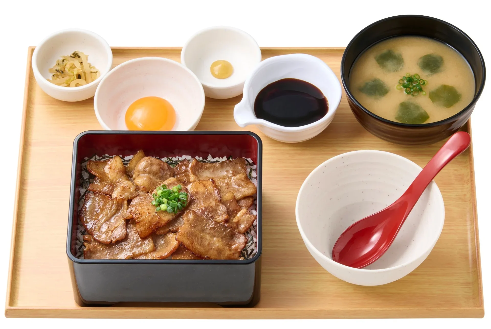 やよい軒の~三元豚使用~豚まぶし定食を斜めから見た様子