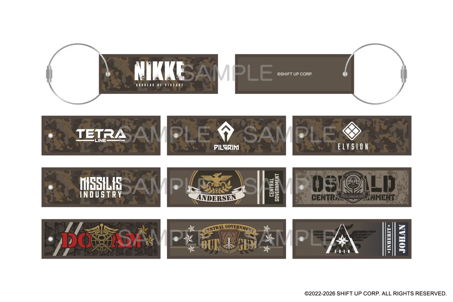 NIKKEの各部隊ロゴがデザインされたタグキーホルダー全10種