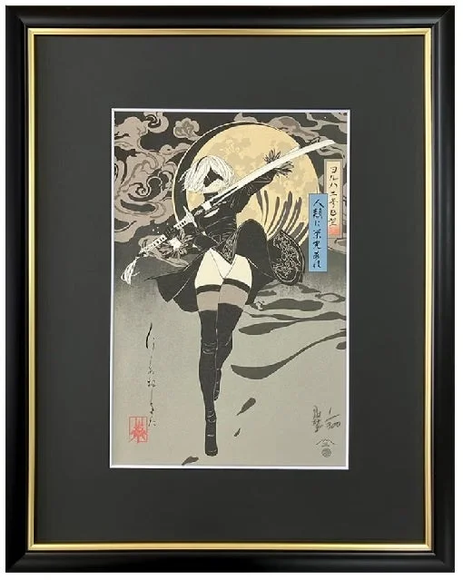額装された『NieR:Automata』浮世絵木版画「ヨルハ二号B型」