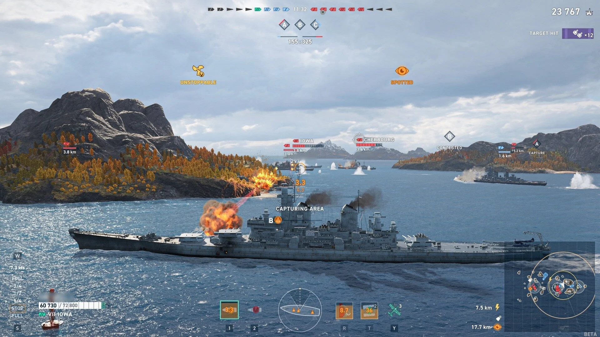 World of Warshipsの激しい海戦アクションゲームプレイ画面