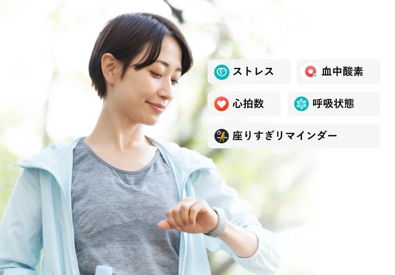 Mibro Watch Fitのストレス、血中酸素、心拍数、呼吸状態、座りすぎリマインダー機能