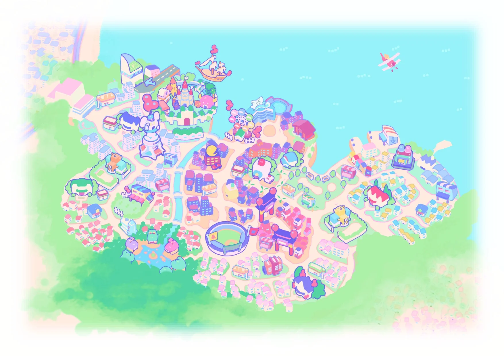 ショートアニメ『まっぴーちゅう！』の舞台となる港町カンニャイのイラスト