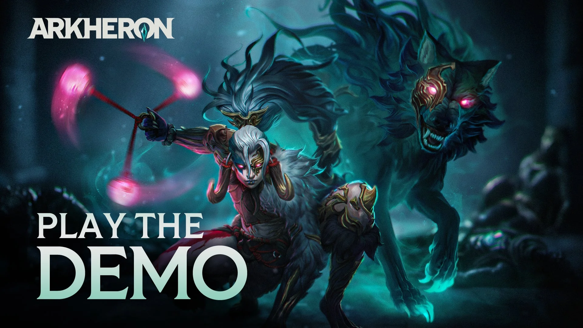 『アーケロン』のゲームキービジュアル デモ版配信を告知するキャラクター