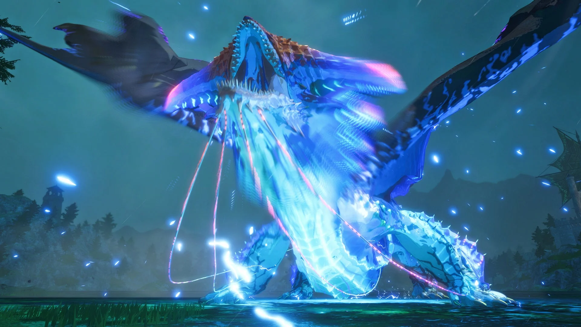 溟龍ネロミェールが電撃を放つゲーム画面