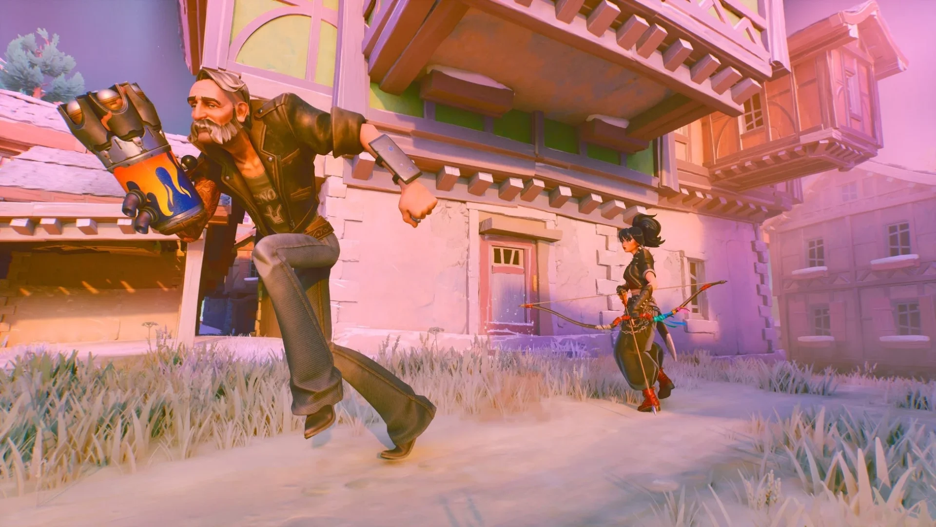 『Last Flag』のゲームプレイ画面、キャラクターが建物脇を走る