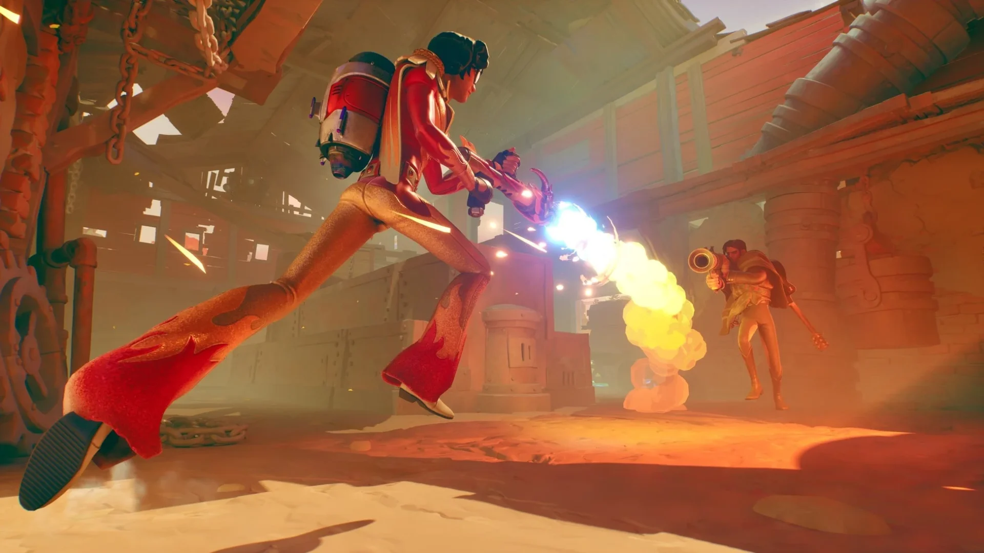 『Last Flag』のゲームプレイ画面、キャラクターが敵を射撃する