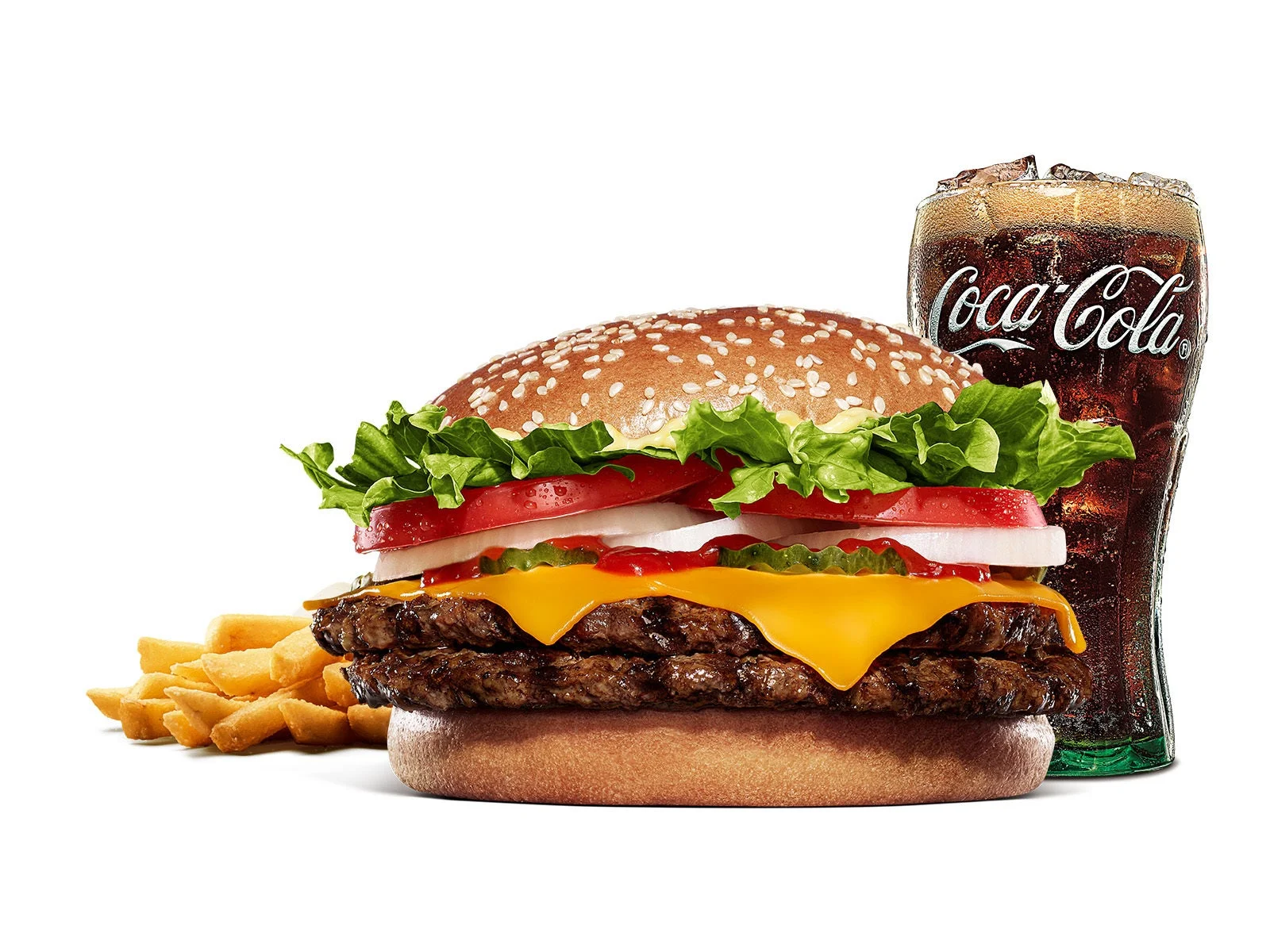 フレンチフライとドリンクが付いたダブルワッパーチーズセット