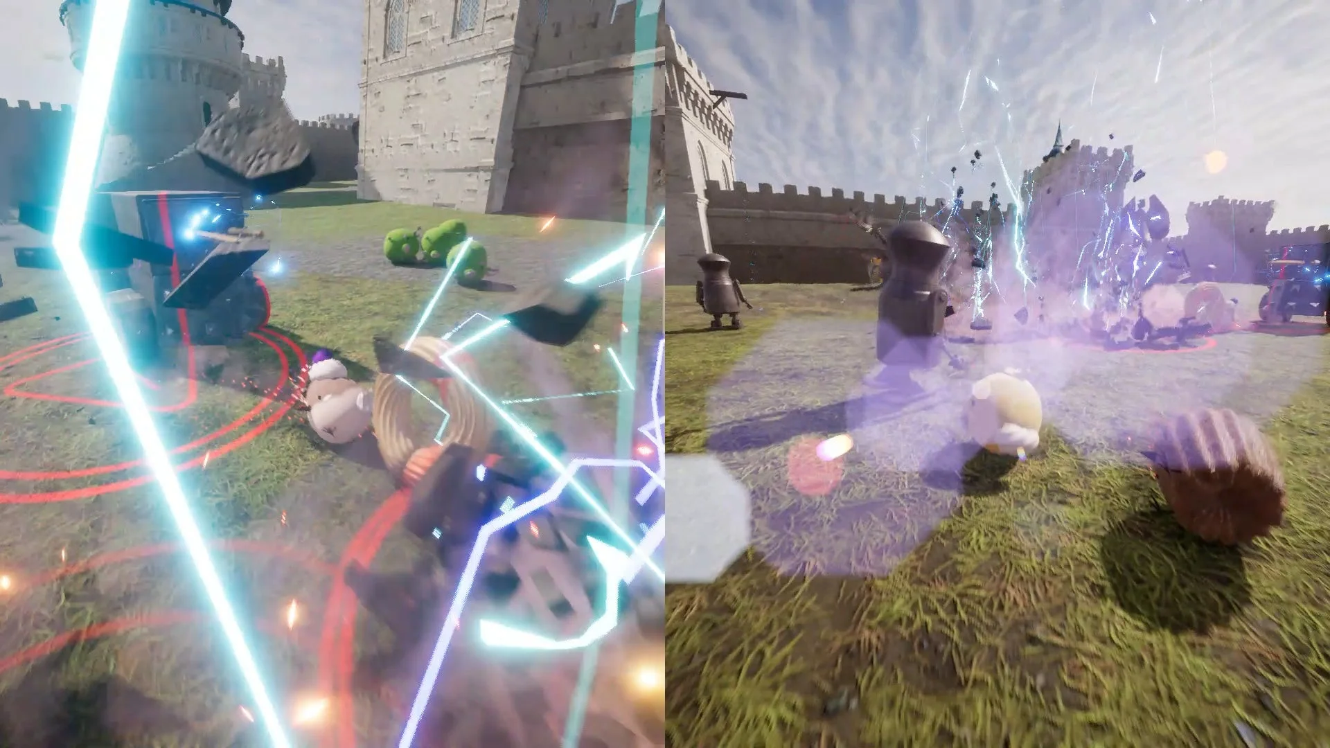 画面が分割され、複数のスイーツキャラクターが協力プレイする様子