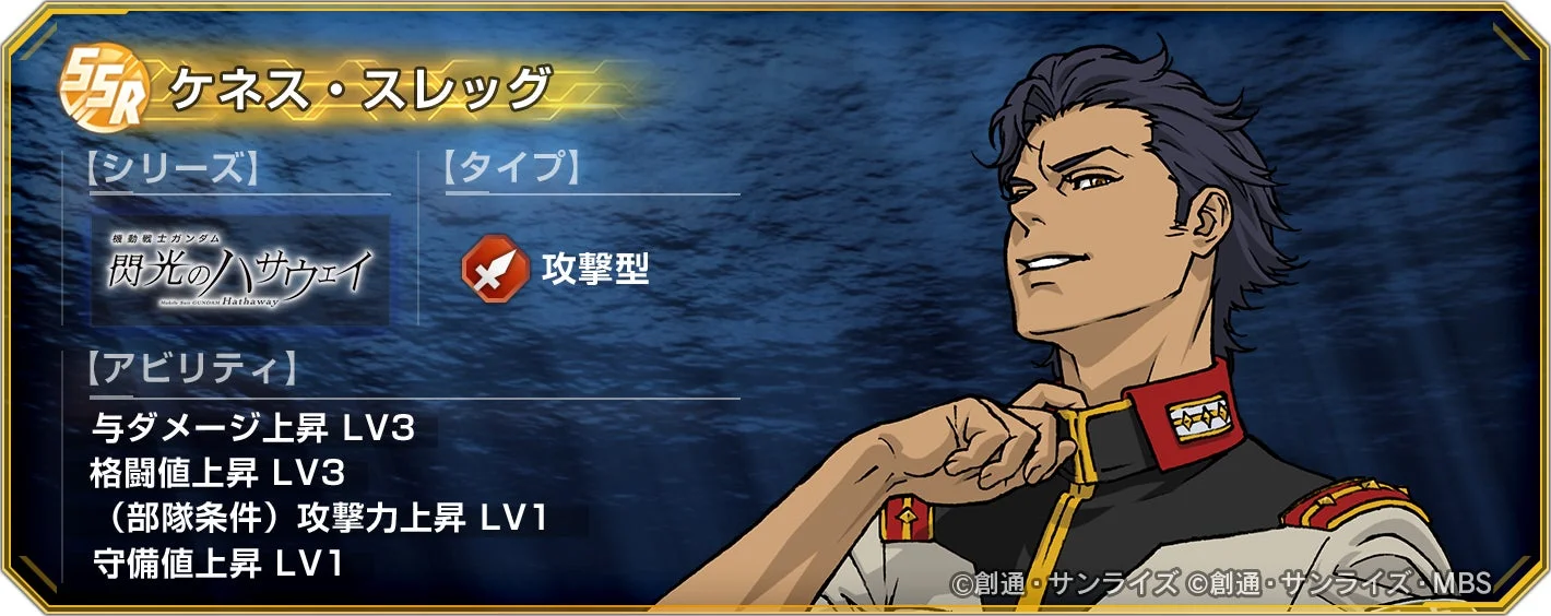 SSRキャラクター「ケネス・スレッグ」の能力詳細画面