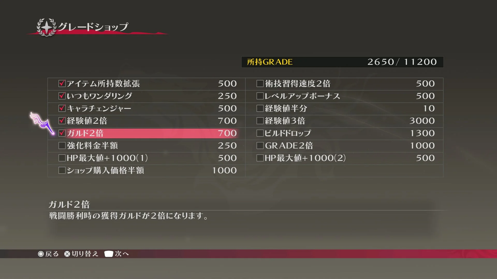 リマスター版新機能、初期開放されたグレードショップ画面