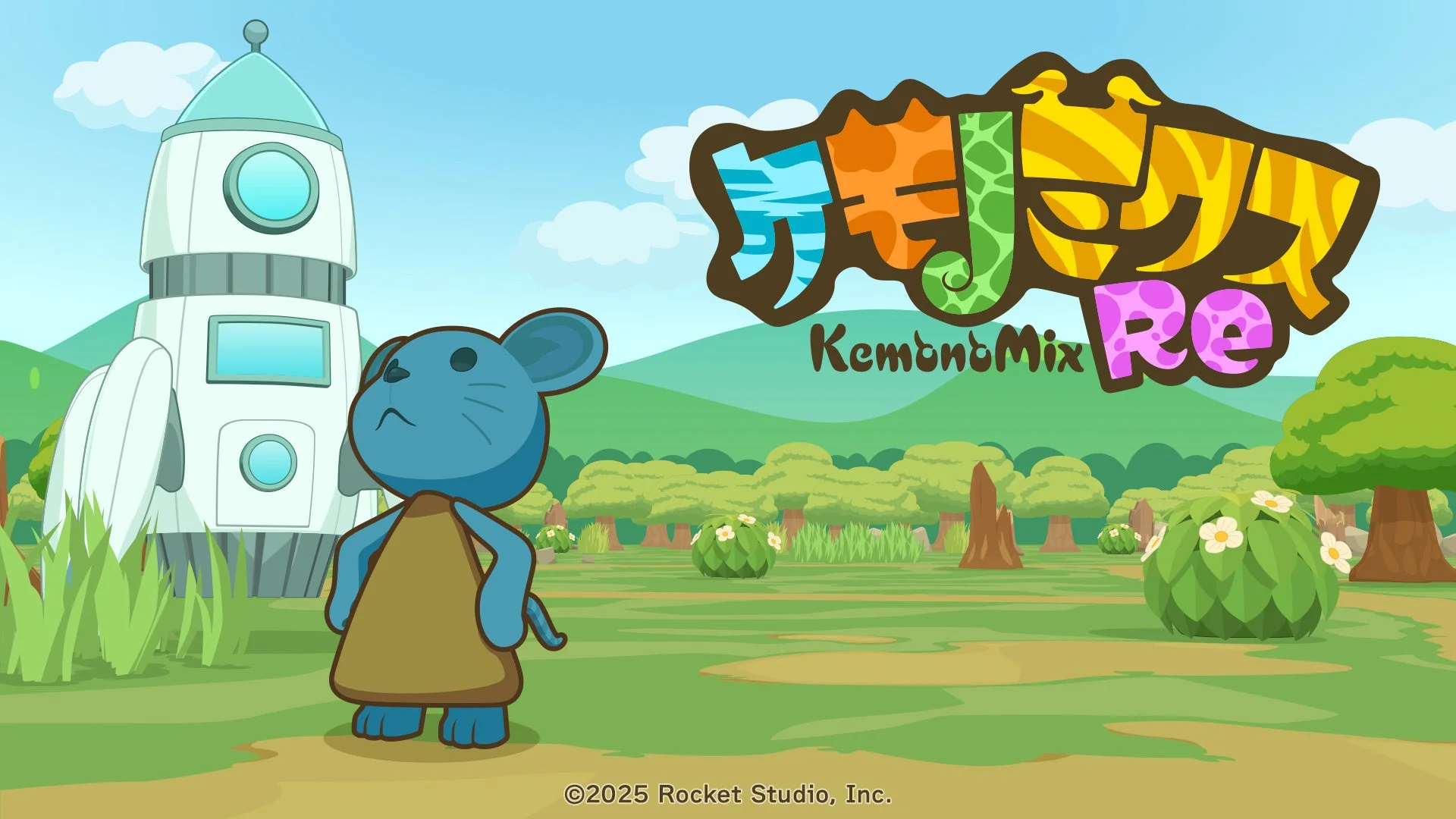 『ケモノミクスRe』のタイトルロゴと、ケモノ、宇宙船が描かれたキービジュアル