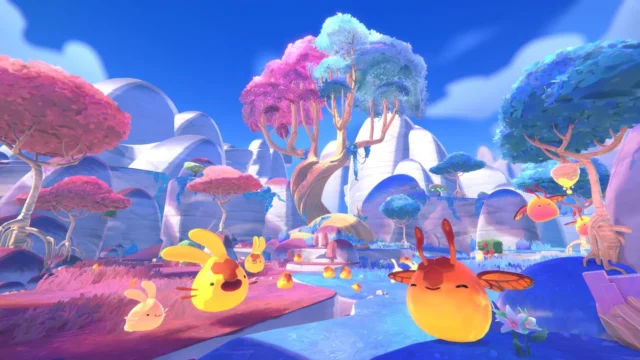 Slime Rancher 2の虹色のふよふよ世界、カラフルなスライムたち
