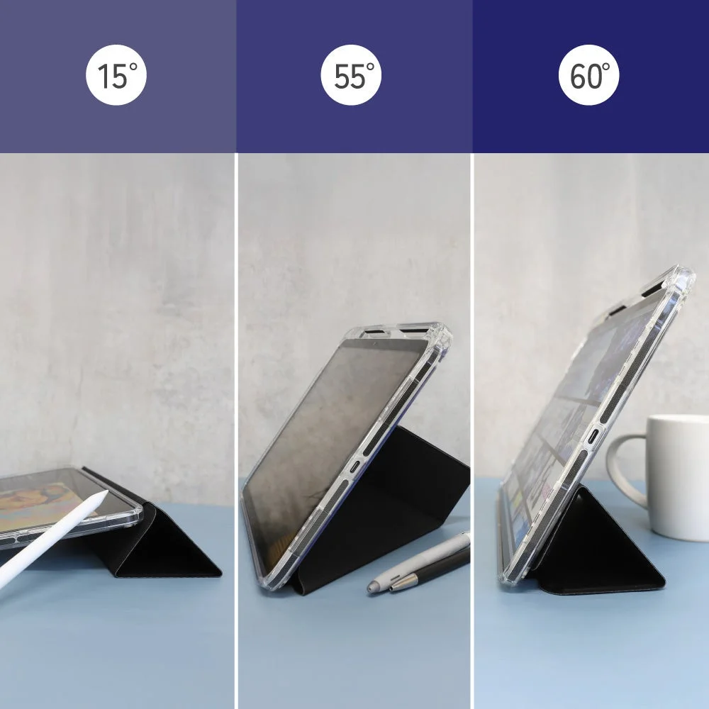 iPadケースの15度、55度、60度の3段階スタンド角度