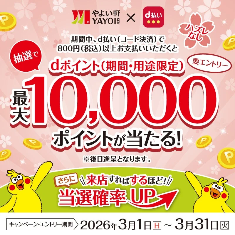 やよい軒d払いキャンペーンバナー 最大10,000ポイントが当たる告知