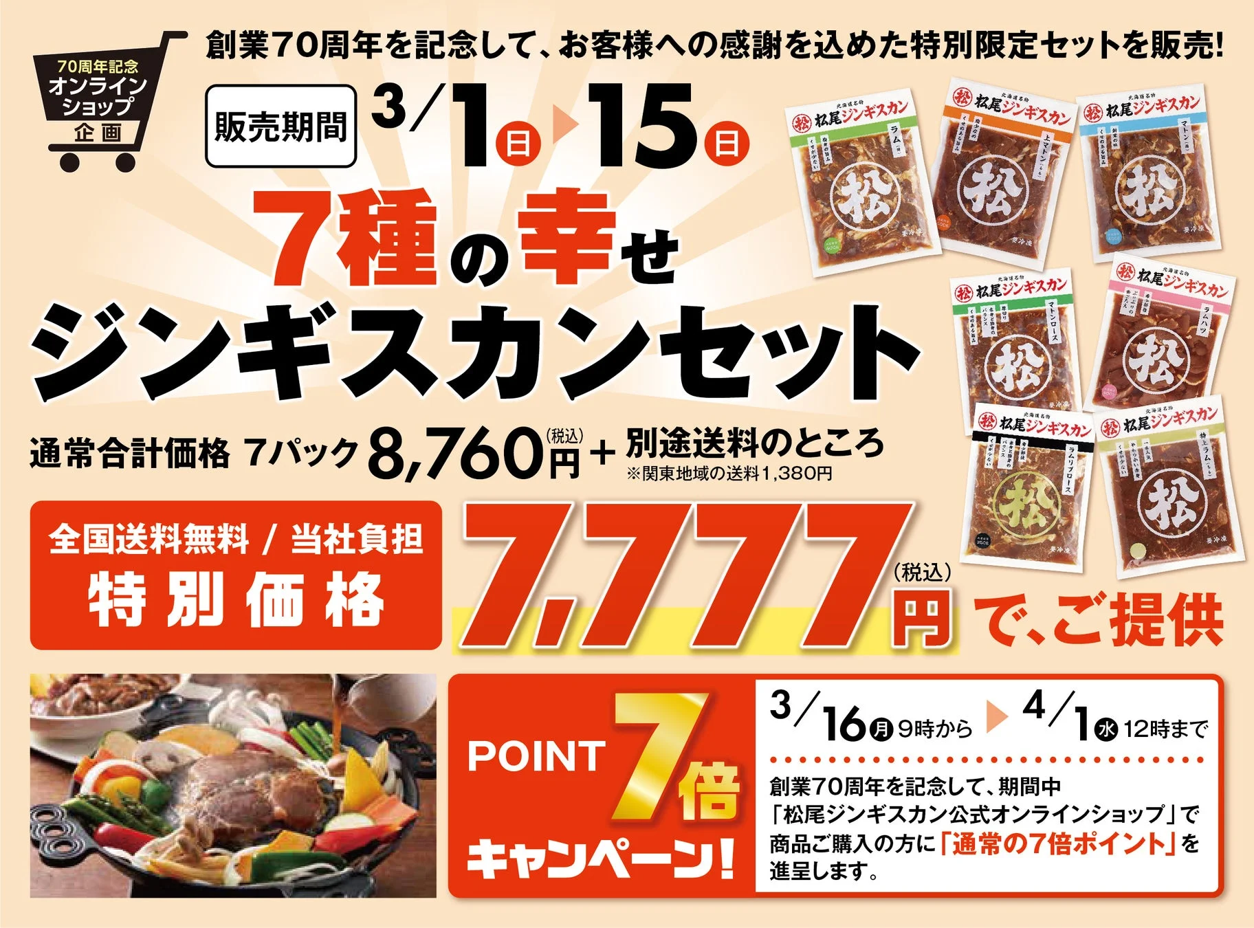 オンラインショップ限定7種の幸せジンギスカンセットとポイント7倍キャンペーン