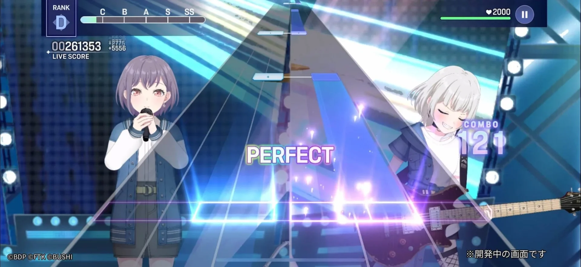 「BanG Dream! Our Notes」リズムゲーム画面（開発中）