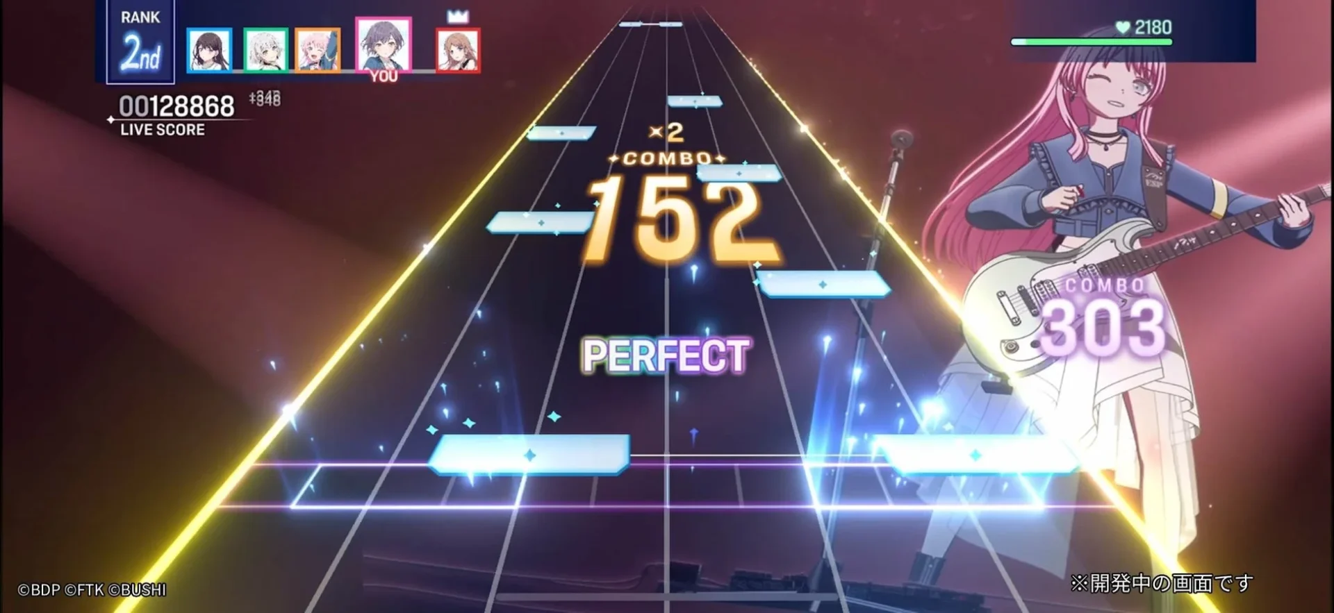 「BanG Dream! Our Notes」リズムゲームプレイ画面（開発中）