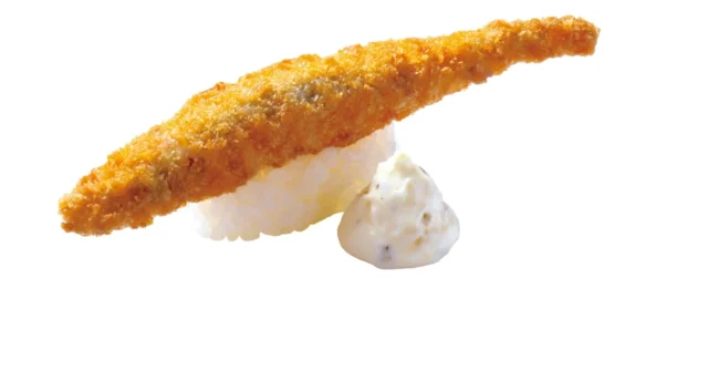 子持ちのカラフトシシャモをフライにした握り、タルタルソース添え