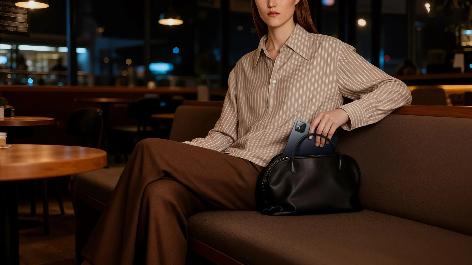 カフェでバッグからXiaomi Pad 8を取り出す女性、高いポータブル性を示す