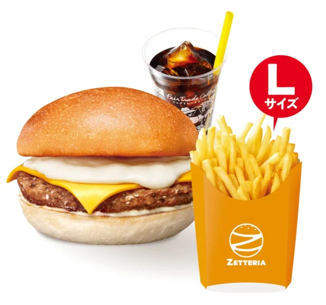 4種のチーズバーガーランチセット、Lサイズポテトとドリンク付き