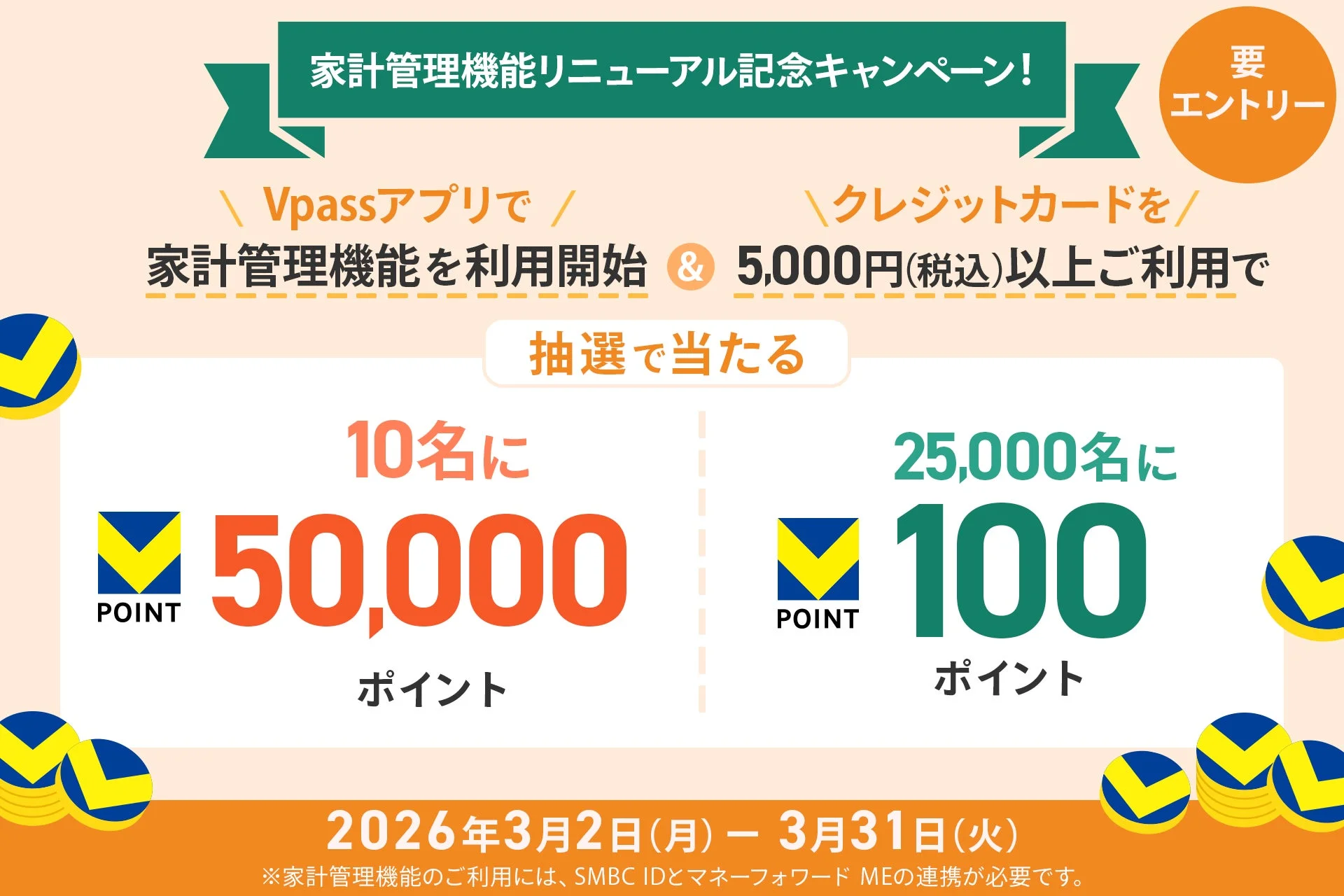 三井住友カードVpassアプリ家計管理機能リニューアル記念キャンペーンの詳細バナー