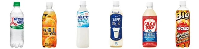 キャンペーン対象のアサヒ飲料6種類の商品ボトル一覧