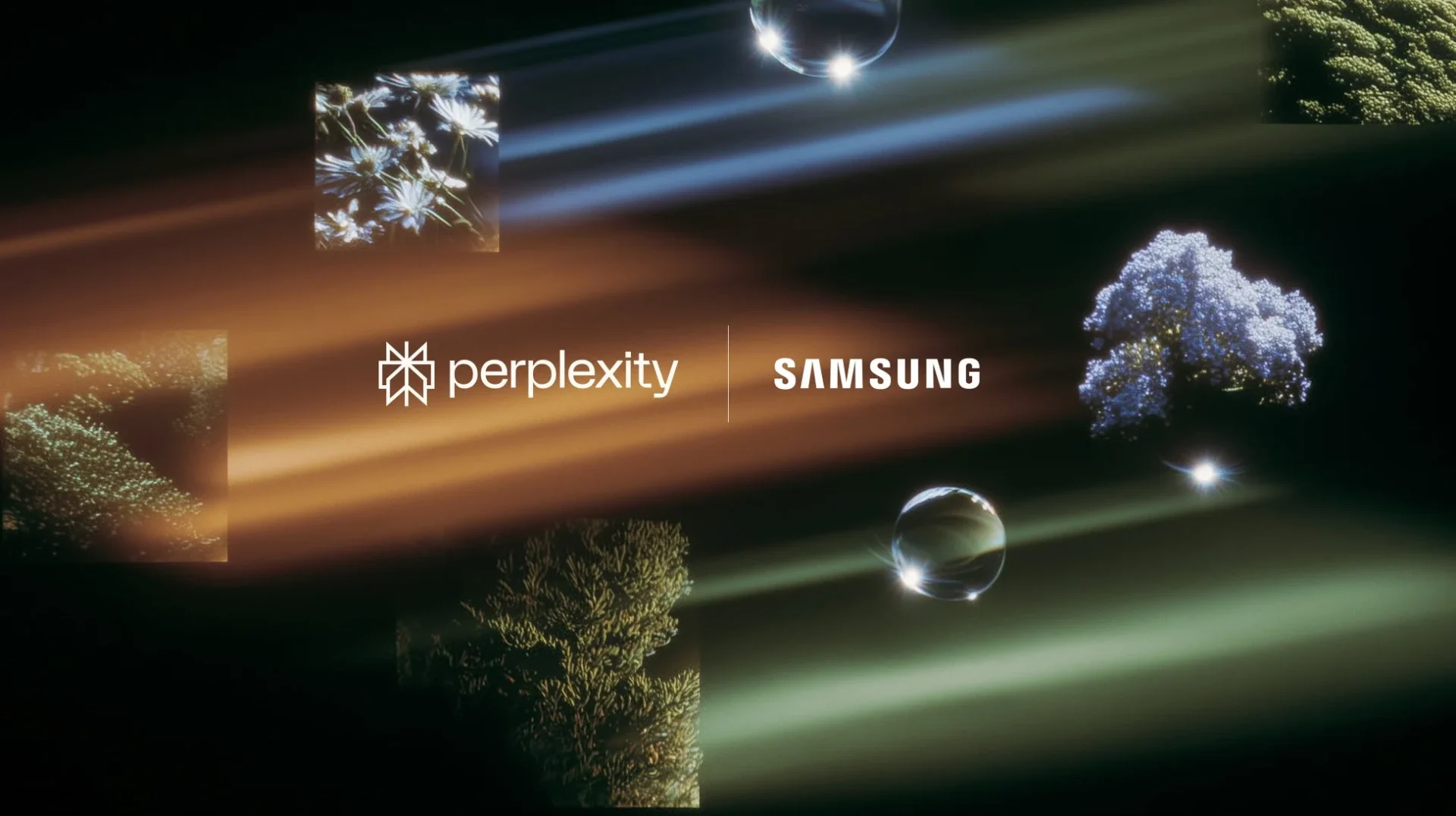 PerplexityとSamsungのロゴ、戦略的提携を示すビジュアル