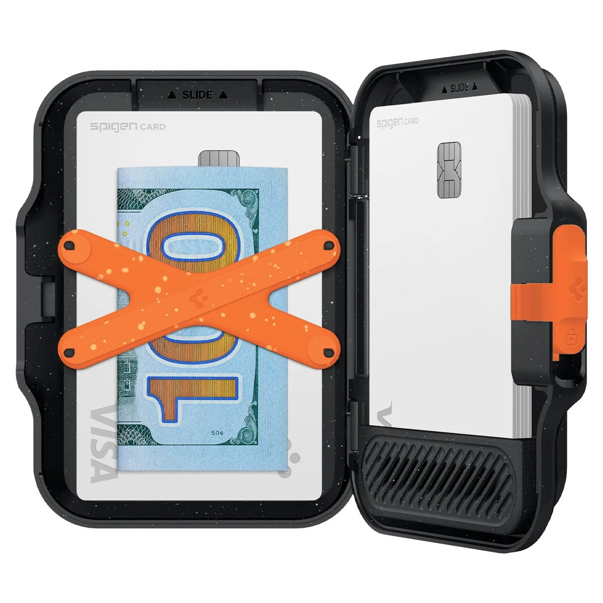 MagSafe対応カードケース ティン・タップ・マグフィットのブラック(開いた状態)