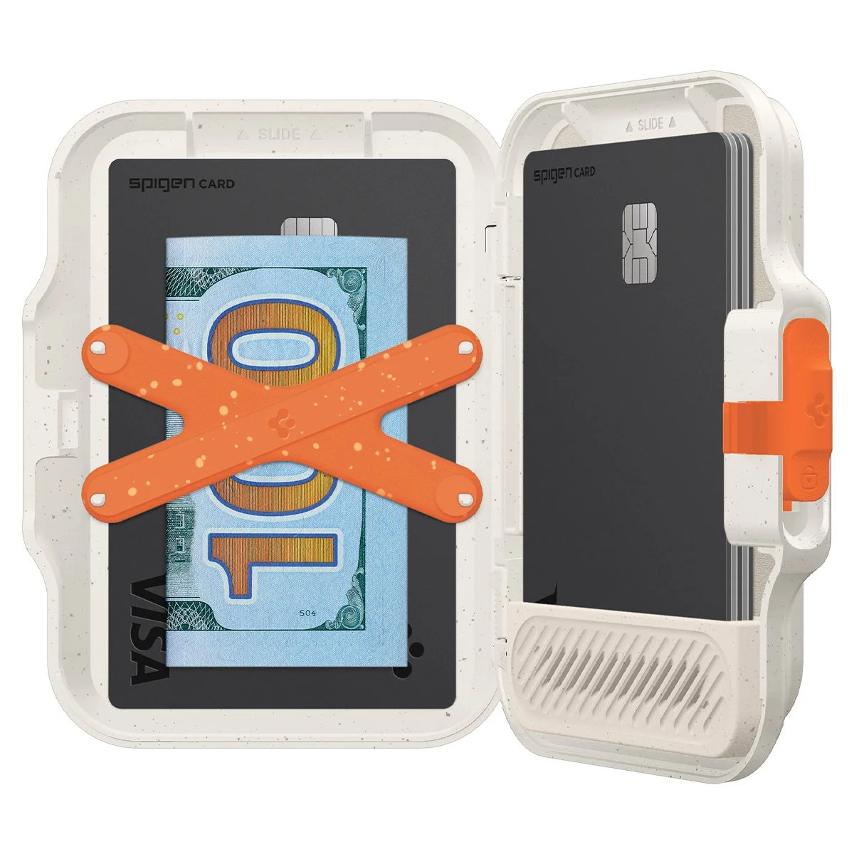 MagSafe対応カードケース ティン・タップ・マグフィットのデューン・ベージュ(開いた状態)