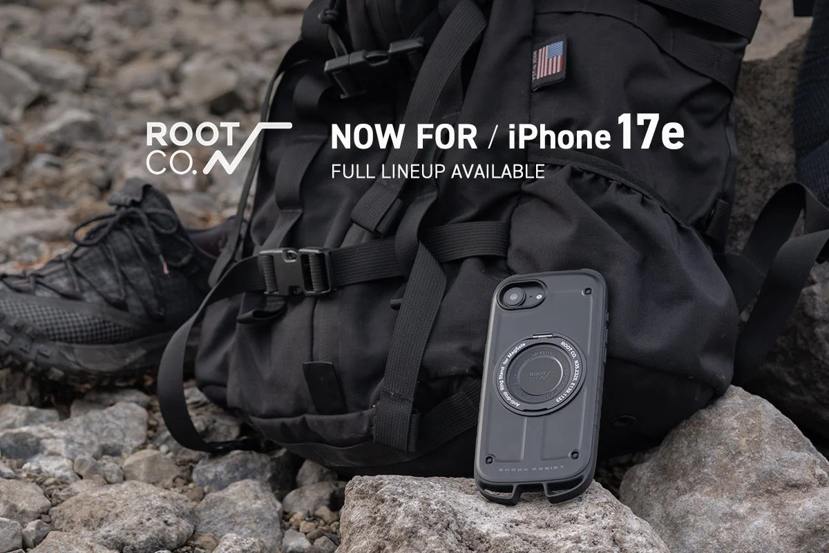 ROOT CO.のiPhone17e対応MagSafeケースを搭載したリュックとシューズ