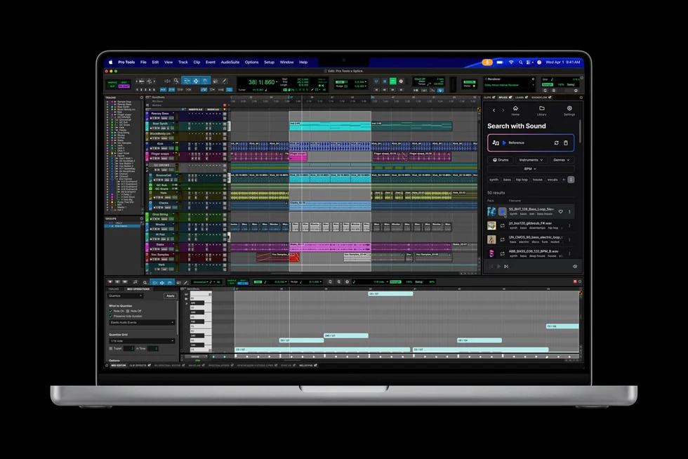 MacBook ProでAvid Pro Toolsによる音楽制作を行う画面