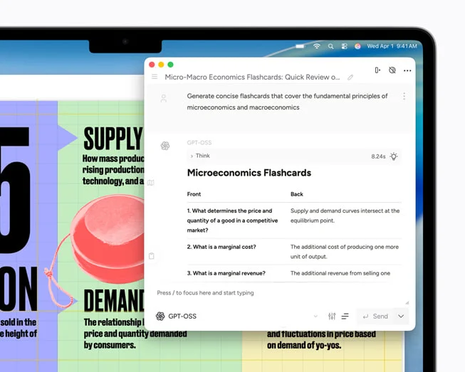 MacBook AirでAIアプリ「Msty Studio」のフラッシュカード機能を使用する画面
