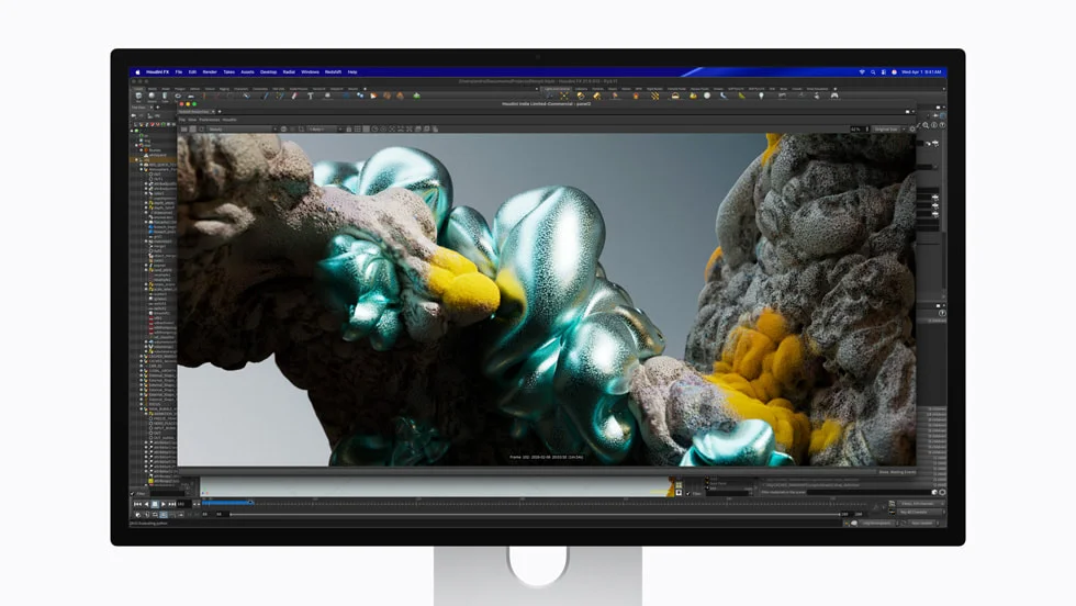 Studio Display XDRに表示されたSideFX Houdiniの画面