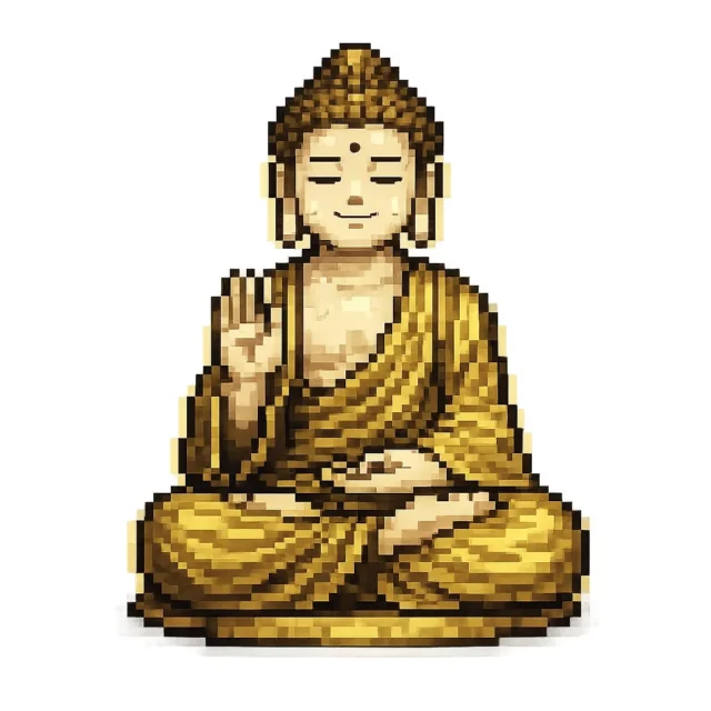 『煩悩シューティング』に登場する仏陀のピクセルアートキャラクター