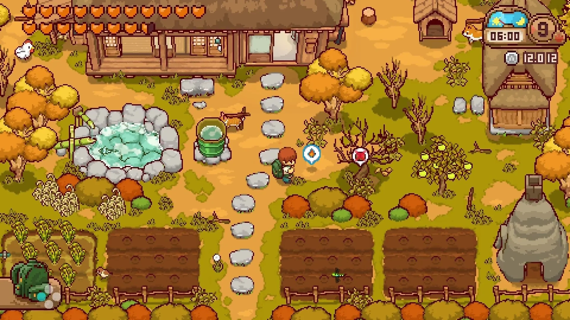 秋の焼き芋づくりをするゲーム画面