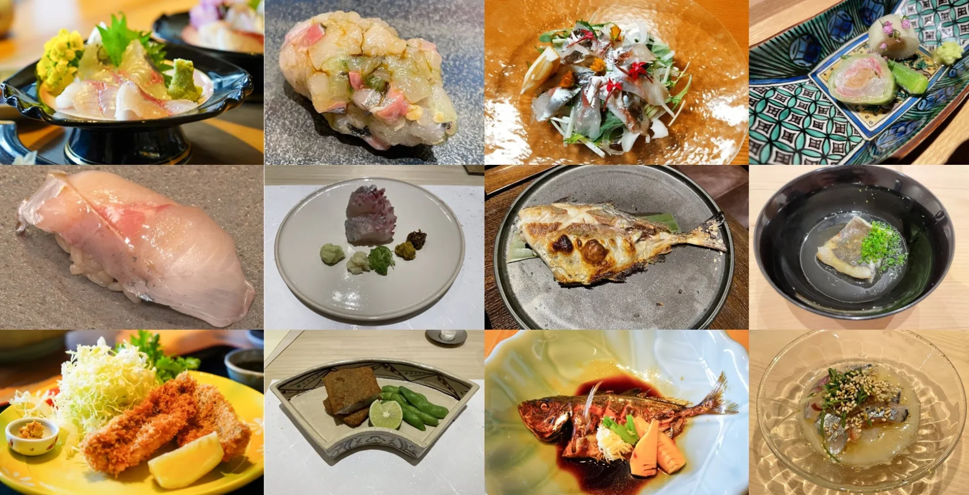 「夢あじ」を使用した寿司、刺身、焼き物など様々な料理のイメージ