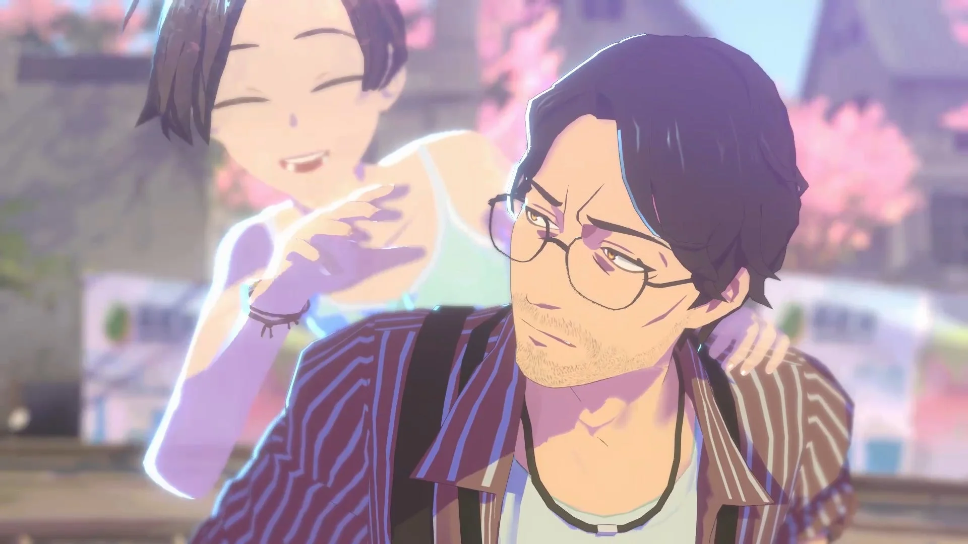 ゲーム画面:記憶を失った少女と中年写真家のキャラクター