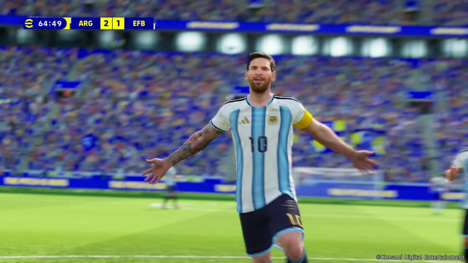 『eFootball™ Kick-Off!』の試合中にゴールを喜ぶメッシ選手